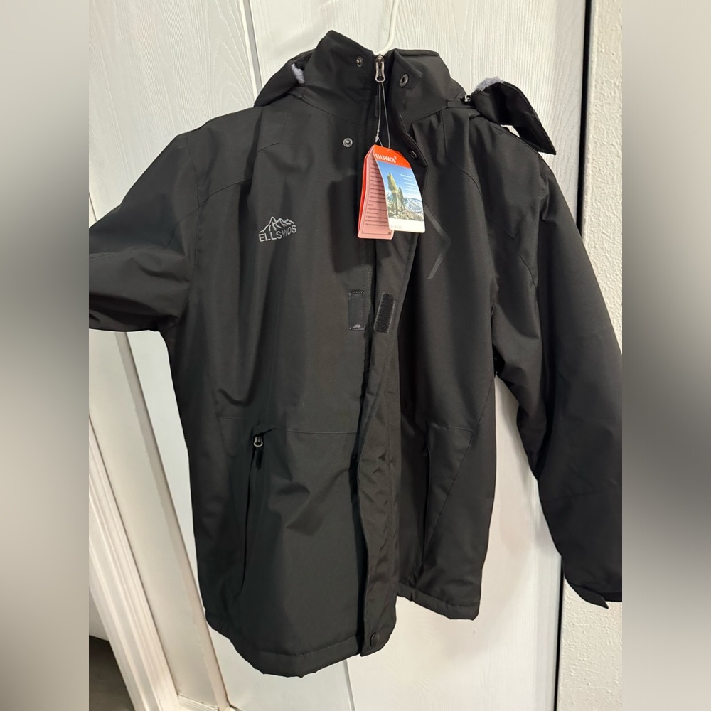 ELLSWOS Black Men’s XL Lined Coat with Detachable hoodie